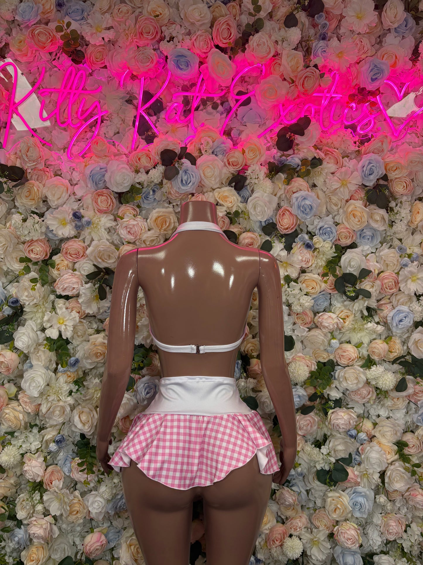 Exotic Dancewear Two Piece Pink White Schoolgirl Skirt Set Festival Wear Exotic Dancewear