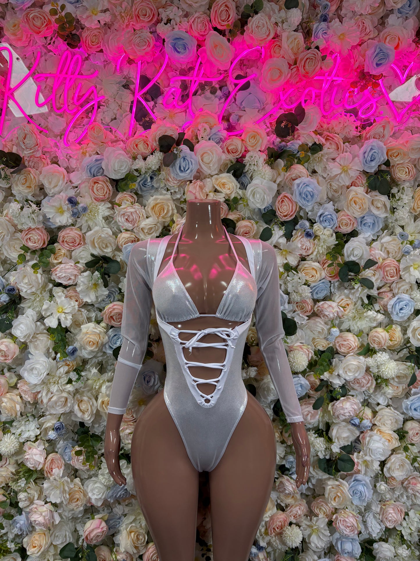 Bottlegirl Bodysuit One-Piece Bodysuit Silver Metallic – Exotic Dancewear Festival wear Rave Outfit