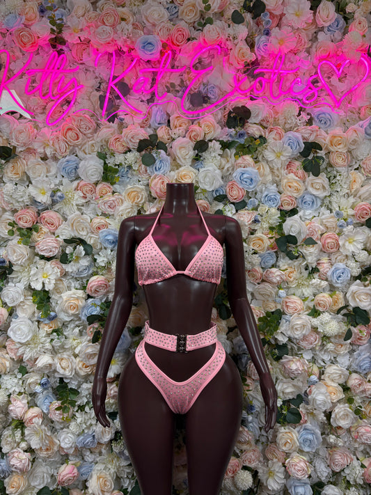 Rave Outfits Bikini Two  Piece Pink Rhinestone