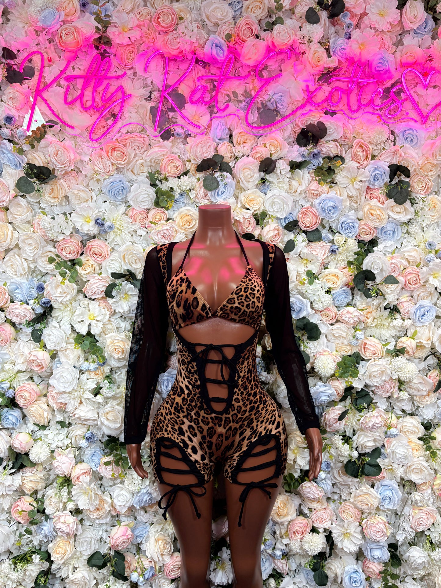 Leopard Print Bottlegirl Bodysuit  - One Piece Bartender Outfit, EDM Dancewear, Party Clubwear