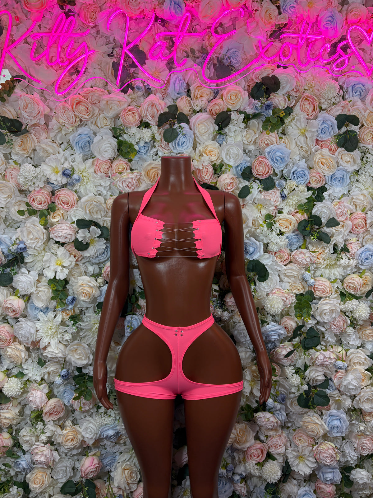 Coral Two Piece Rave Festival Wear - Exotic Dancewear Clubwear Bottle Girl Ravewear