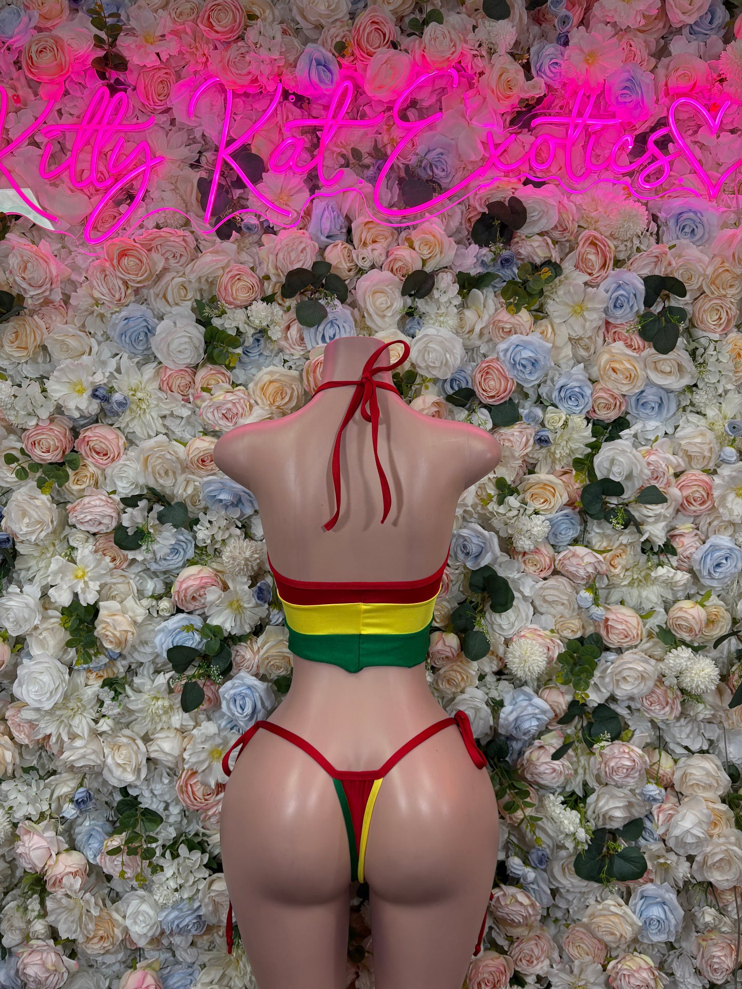 Ghana Flag Crop Two -  Piece Bikini Bodysuit  Festive Two Piece Swimsuit Outfit for Party, Parade, or Beach Festival Wear