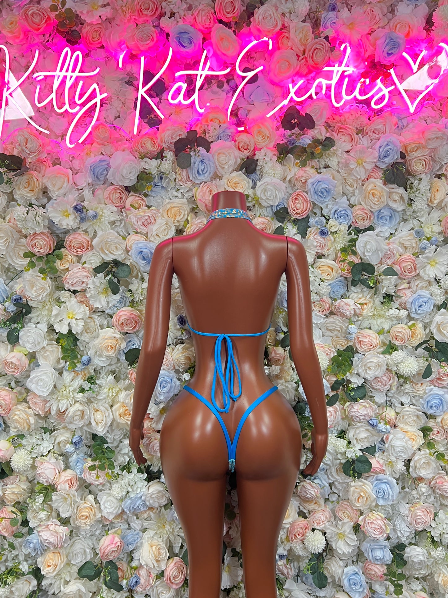 Festival Bikini Aqua Cheetah Two Piece Outfit, Bartender Uniform, Rave Festival Wear, Exotic Dancewear, Clubwear Costume, Waitress Set