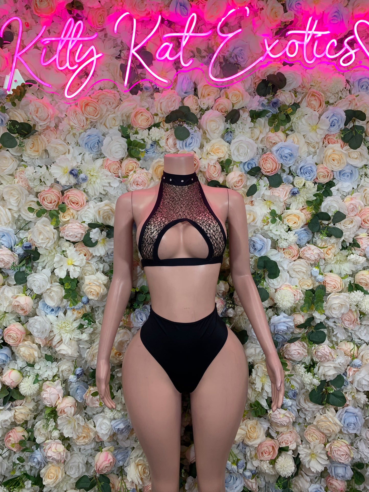 Black / Gold Fishnet Bikini Two-Piece  – Summer Festival & Rave Wear Exotic Dancewear