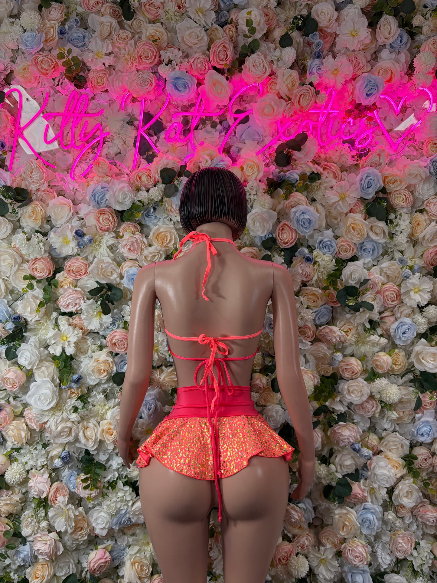 Bottlegirl Two-Piece Coral Cheetah Print - Hologram Design | Exotic Dancewear for Performers, Raves