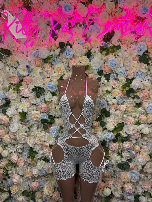 Bottlegirl Bodysuit Silver Cheetah One Piece - Hologram Design | Exotic Dancewear for Performers, Raves