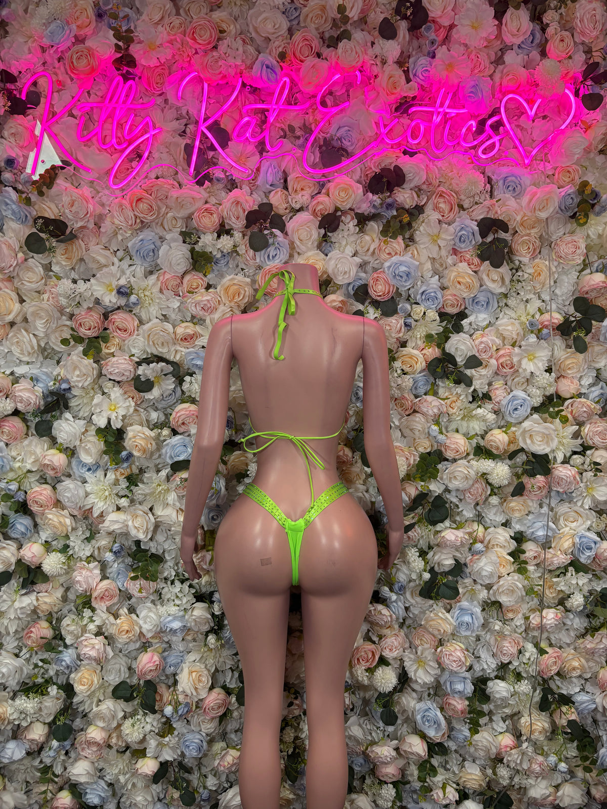Neon Green Bikini Set -  Rhinestone Festival Outfit,  Dancewear