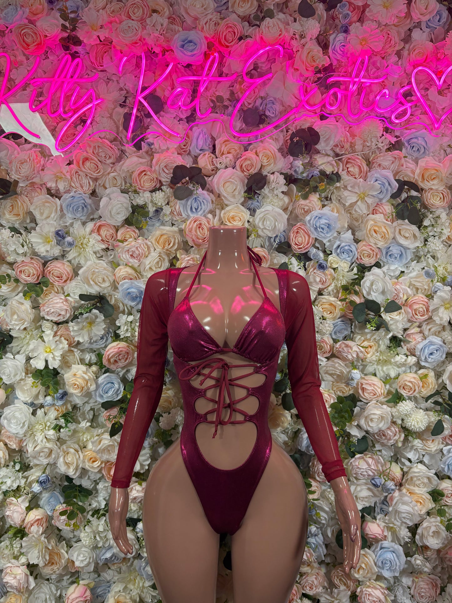 Bottlegirl One-Piece Bodysuit Burgundy - Custom Design | Exotic Dancewear for Performers, Raves, & Nights Out