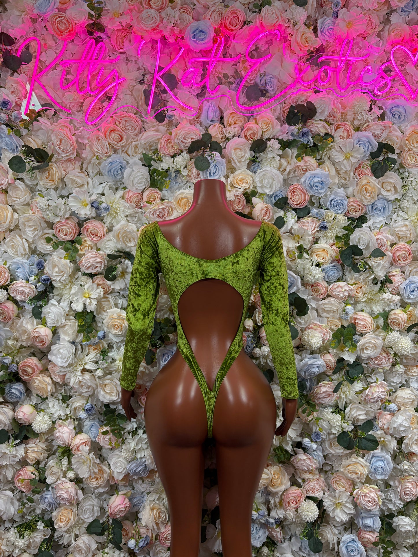 Green Velvet Bodysuit One Piece Rave Festival Outfit, Exotic Dancewear Bartender Outfit