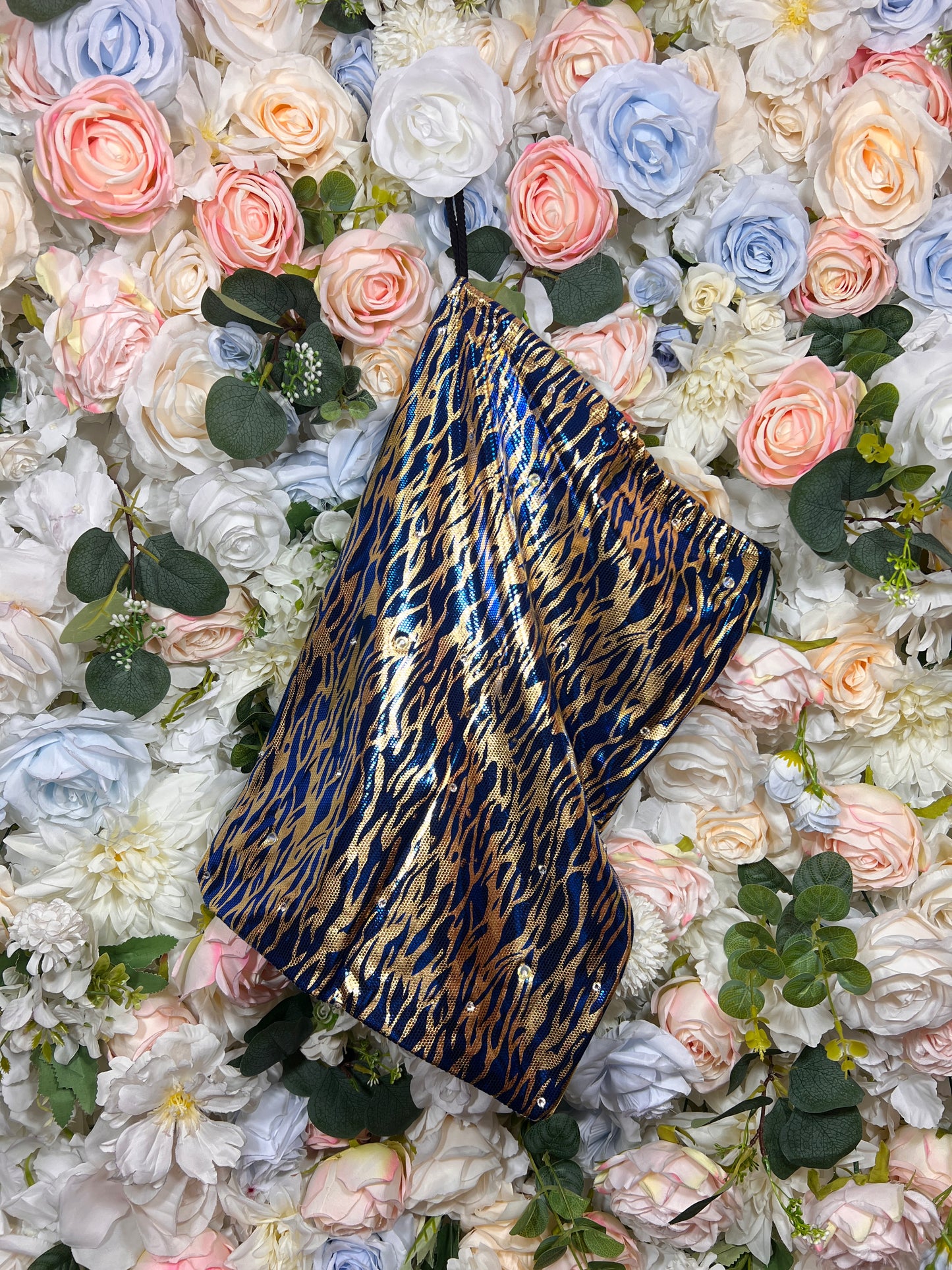 Gold and blue leopard-print metallic money bag pouch