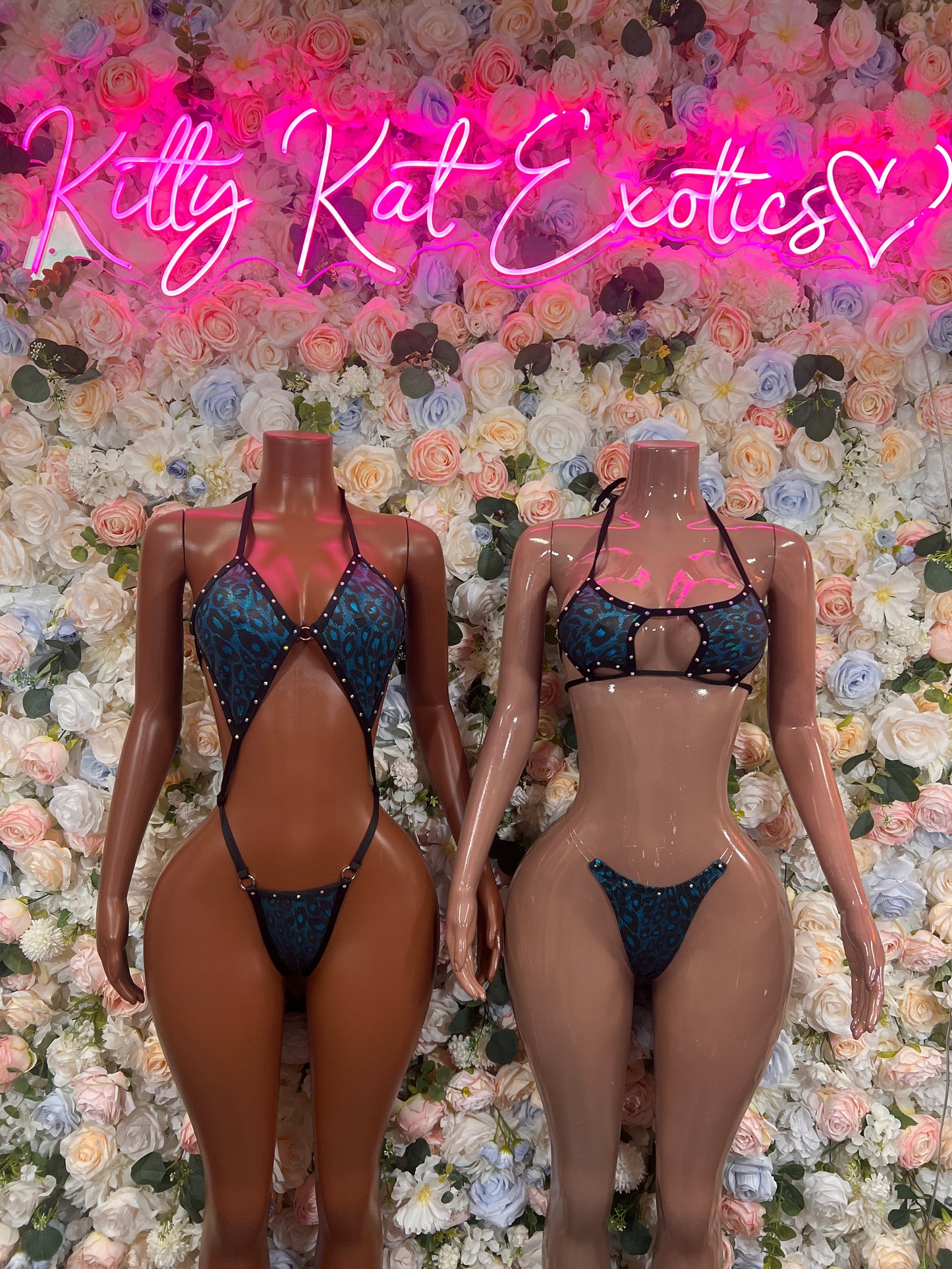 Blue Leopard Print Bodysuit Slingshot One Piece Exotic Dancewear, Rave Outfit