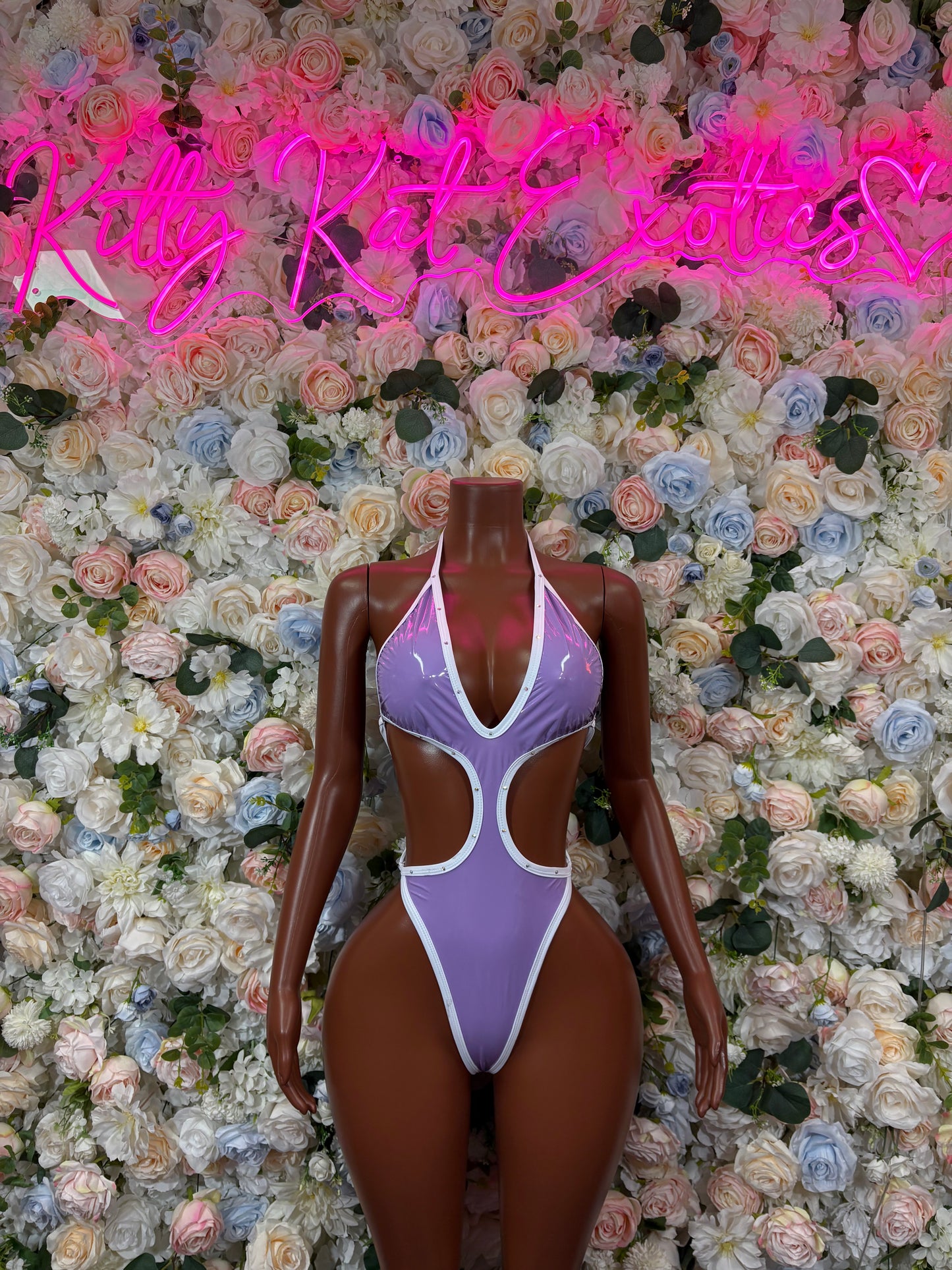 Latex Purple Festival Bodysuit Women - Rave Outfit Exotic Dancewear Clubwear Bottle Girl Bodysuit