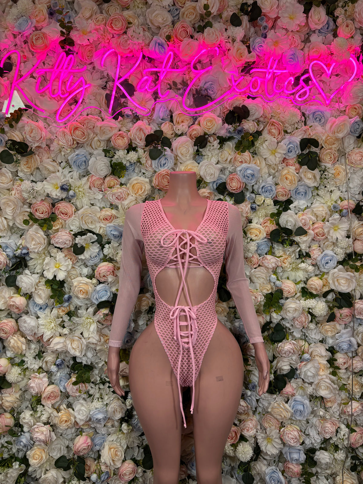 Baby Pink Bottlegirl Bodysuit One-Piece Fishnet - Custom Design | Exotic Dancewear Rave Outfits