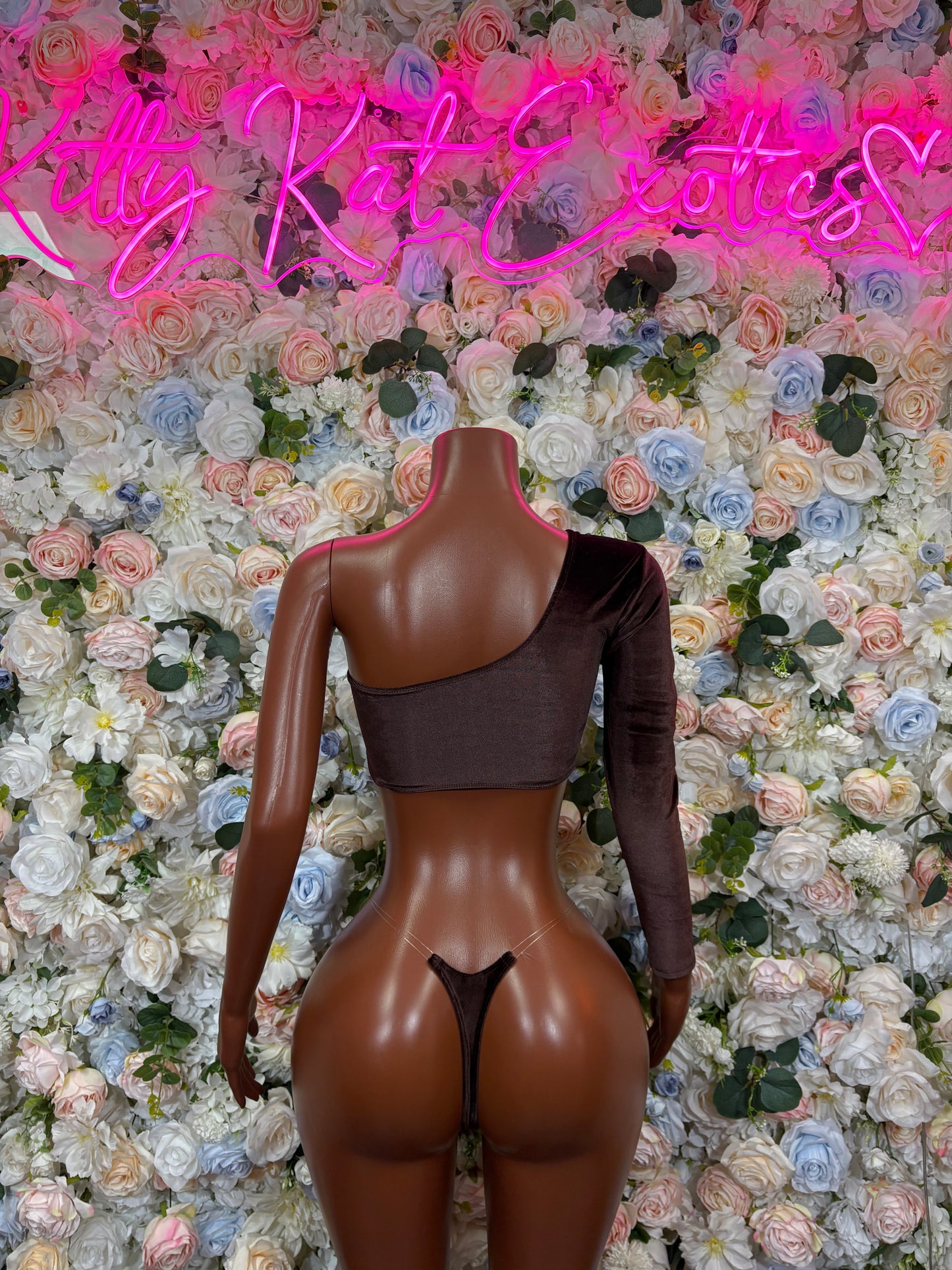 Brown Velvet Rhinestone Two Piece Bikini Set Exotic Dancewear Rave Festival Outfit