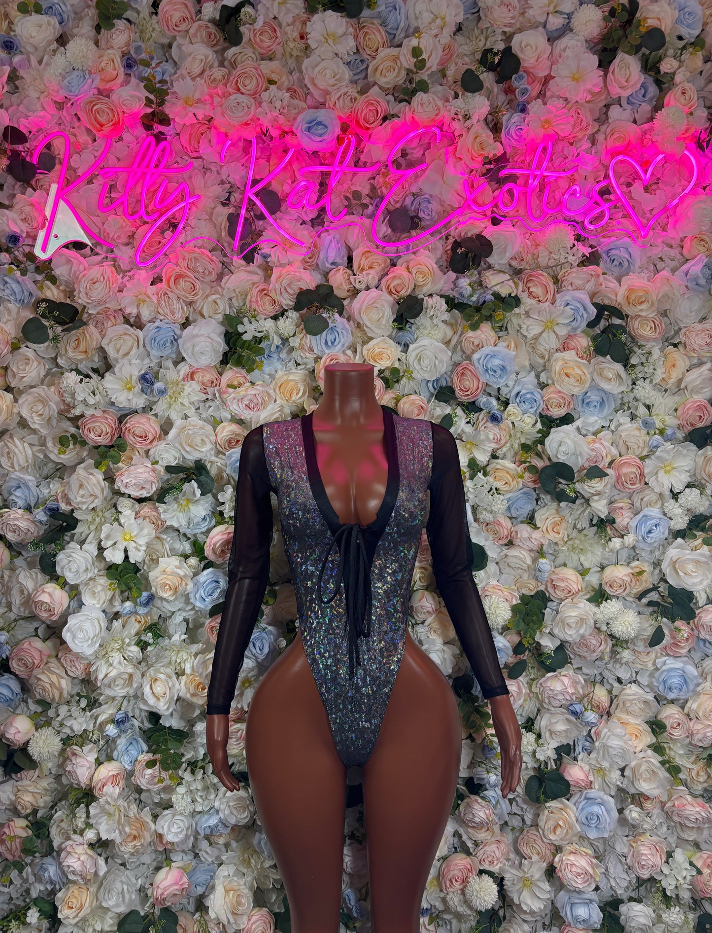 Bottle Girl Crushed Black Metallic Bodysuit, One Piece Bartender Outfit, Festival Rave Clubwear