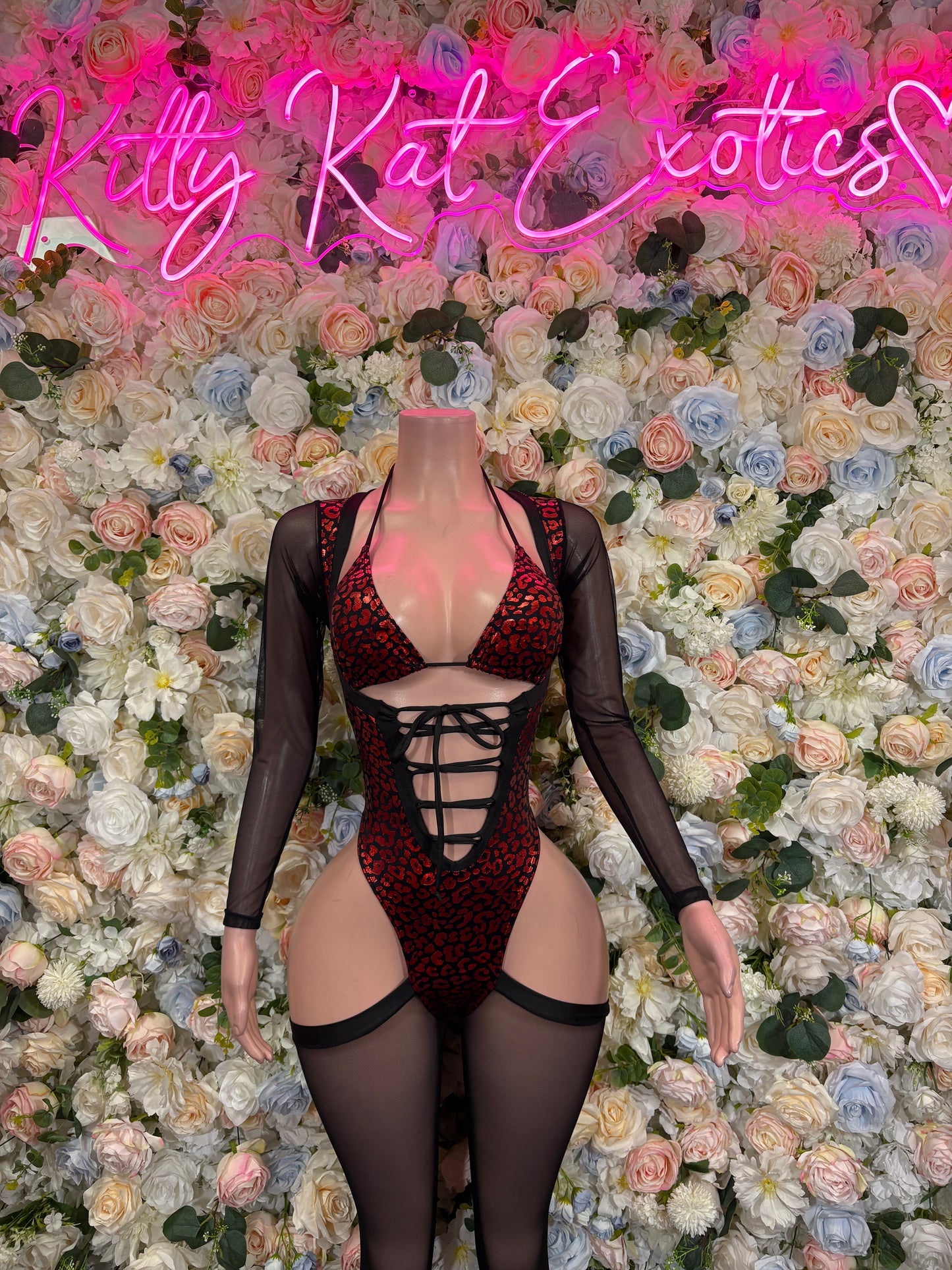 Bottlegirl Bodysuit Red Cheetah Metallic  - One Piece Bartender Outfit,  Dancewear, Party Clubwear