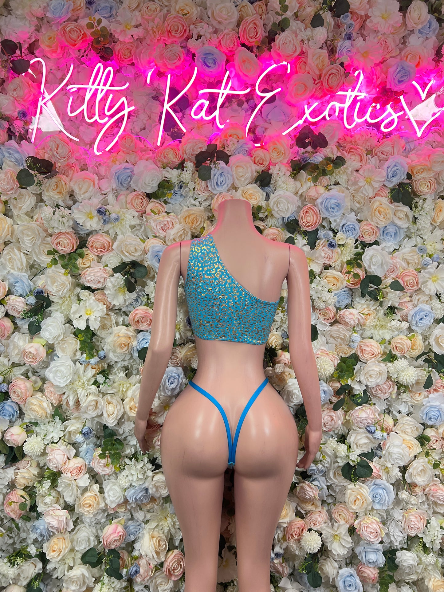 Festival Bikini Aqua Cheetah Two Piece Outfit, Bartender Uniform, Rave Festival Wear, Exotic Dancewear, Clubwear Costume, Waitress Set