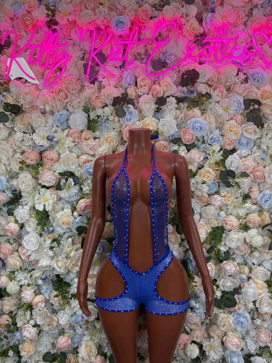 Blue Fishnet Bodysuit Rave Festival Outfit Exotic Dancewear
