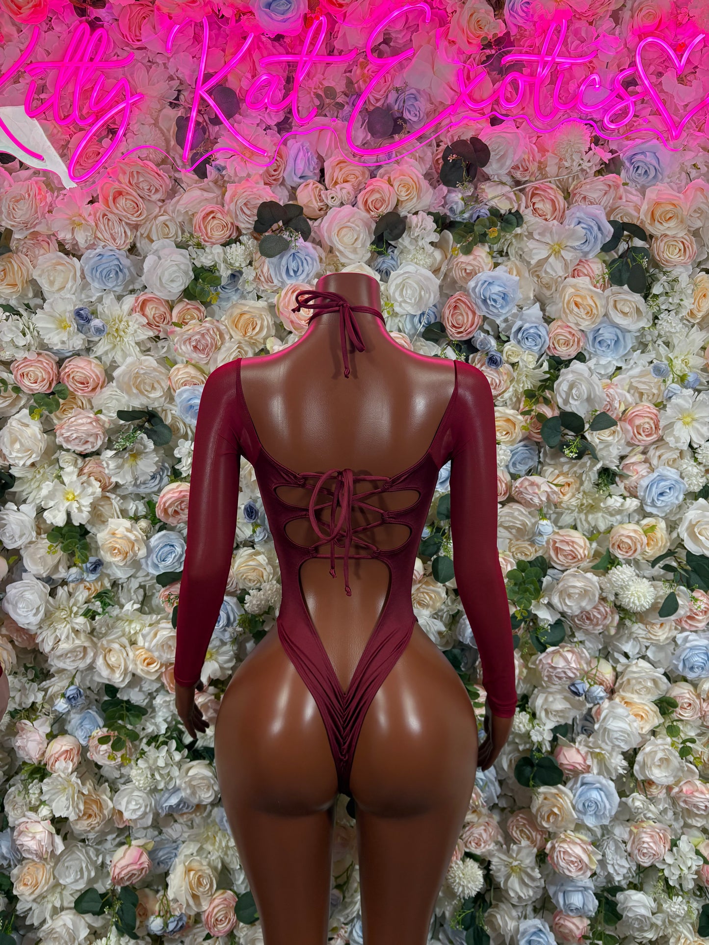 Bottlegirl One-Piece Bodysuit Burgundy - Custom Design | Exotic Dancewear for Performers, Raves, & Nights Out