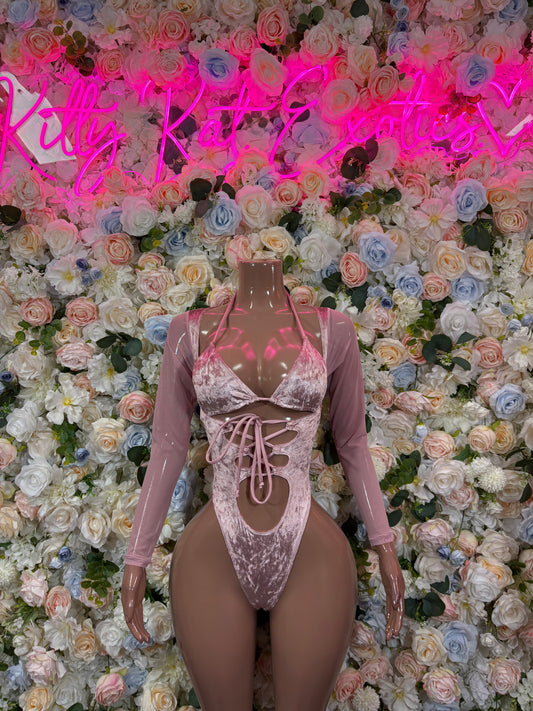 Bottlegirl Bodysuit Rose Pink Velvet  - Bartender Luxury Design | Exotic Dancewear for Performers