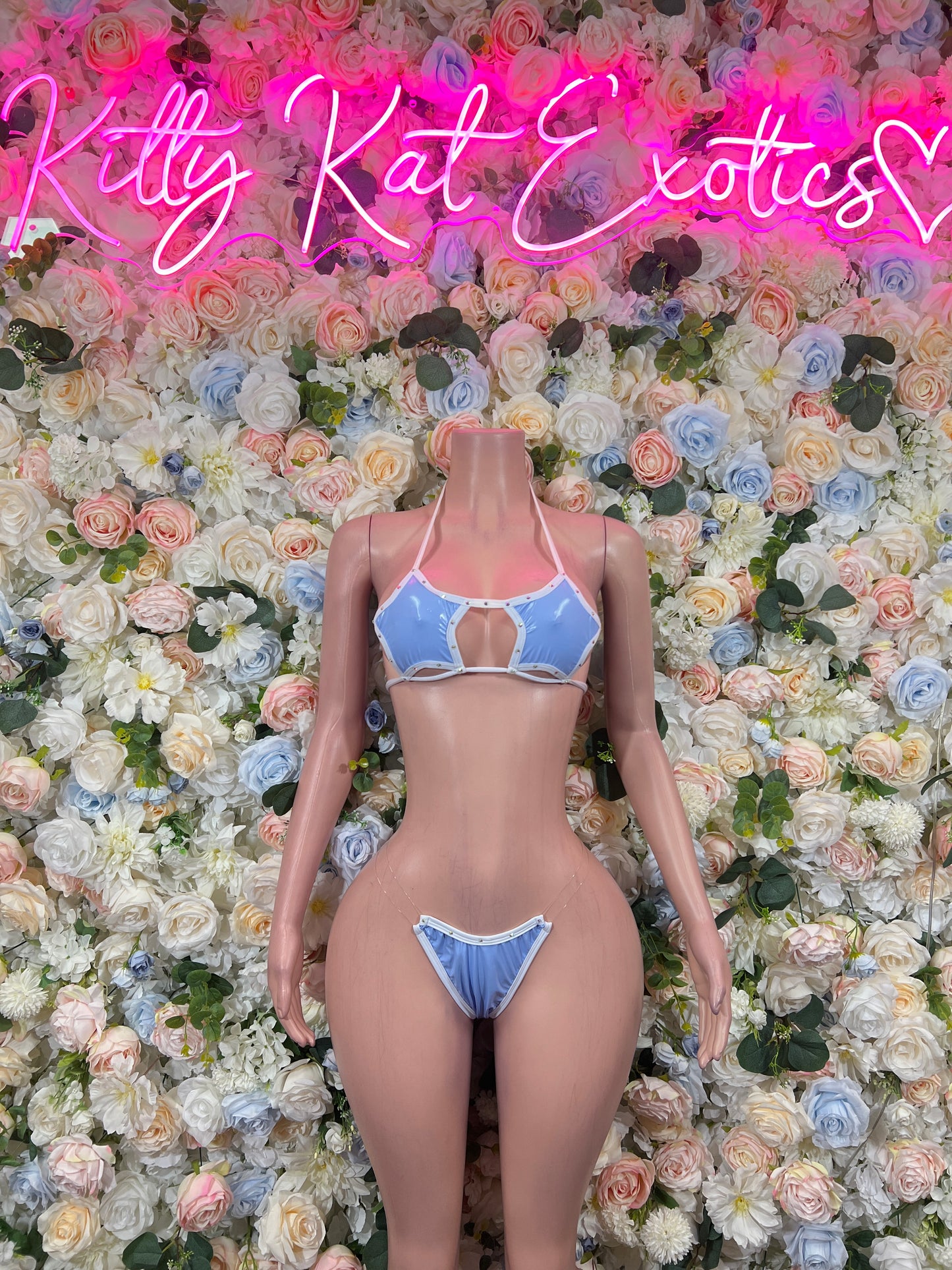 Baby Blue Latex Two Piece – Rave Outfit Festival Bottlegirl Exotic Dance Clubwear