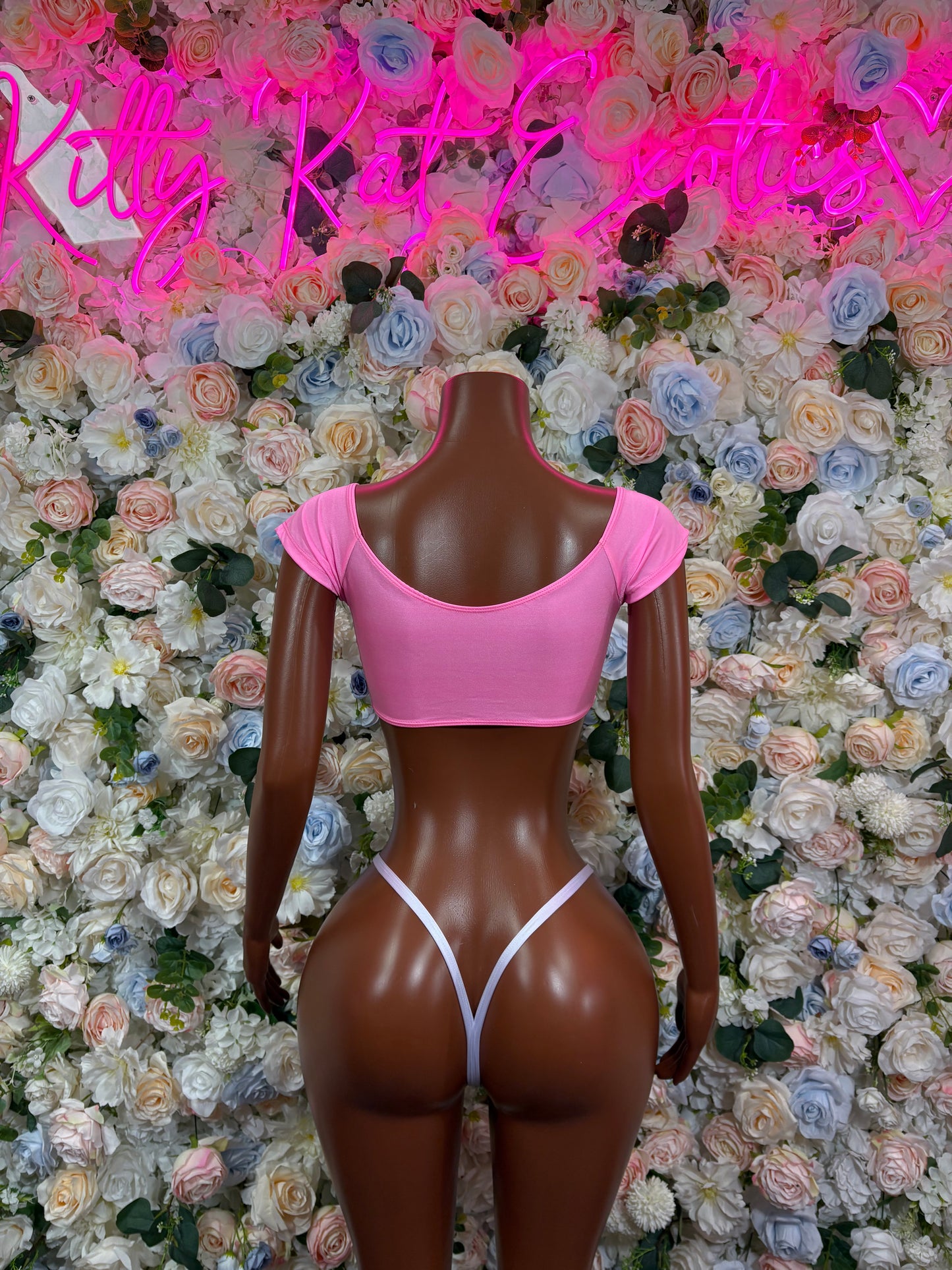 Christmas Pink Santa Holiday Outfit Two Piece Set Pink Santa Exotic Dancewear Costume Holiday Outfit