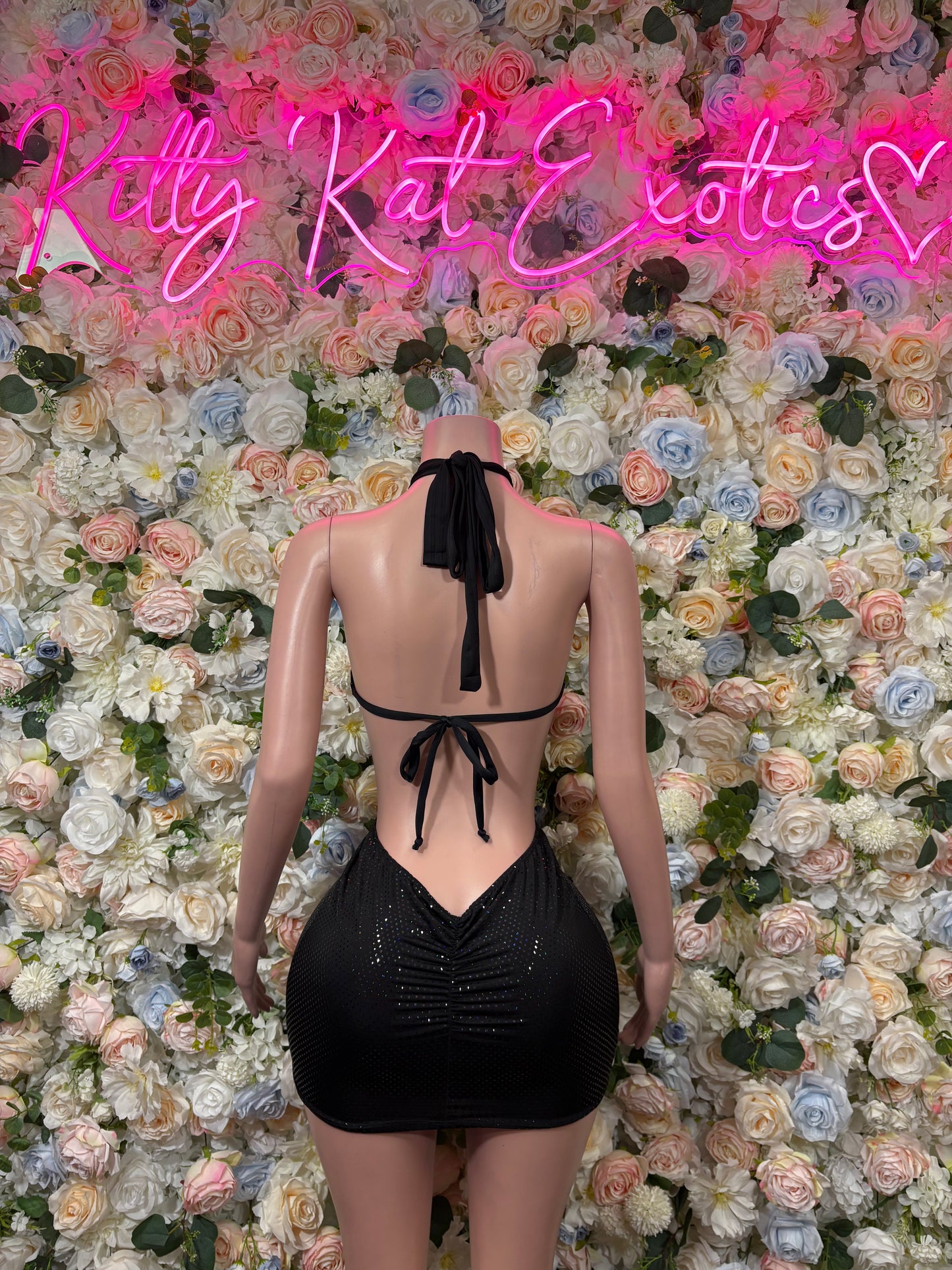 Black bodysuit dress backless with tie bow and cutout sides
