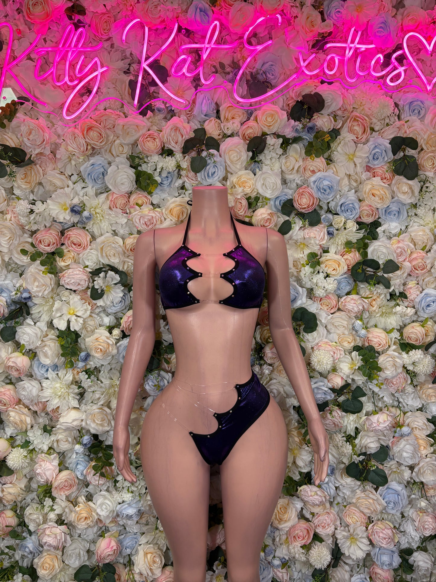 Dark Purple Metallic Two-Piece Rave Outfit Exotic Dancewear Festival