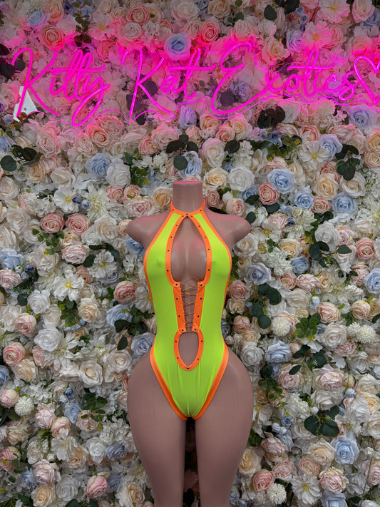 Neon Bartender Bodysuit - Sexy One Piece Rave Clubwear Outfit for Women Bottlegirl Bottle Service