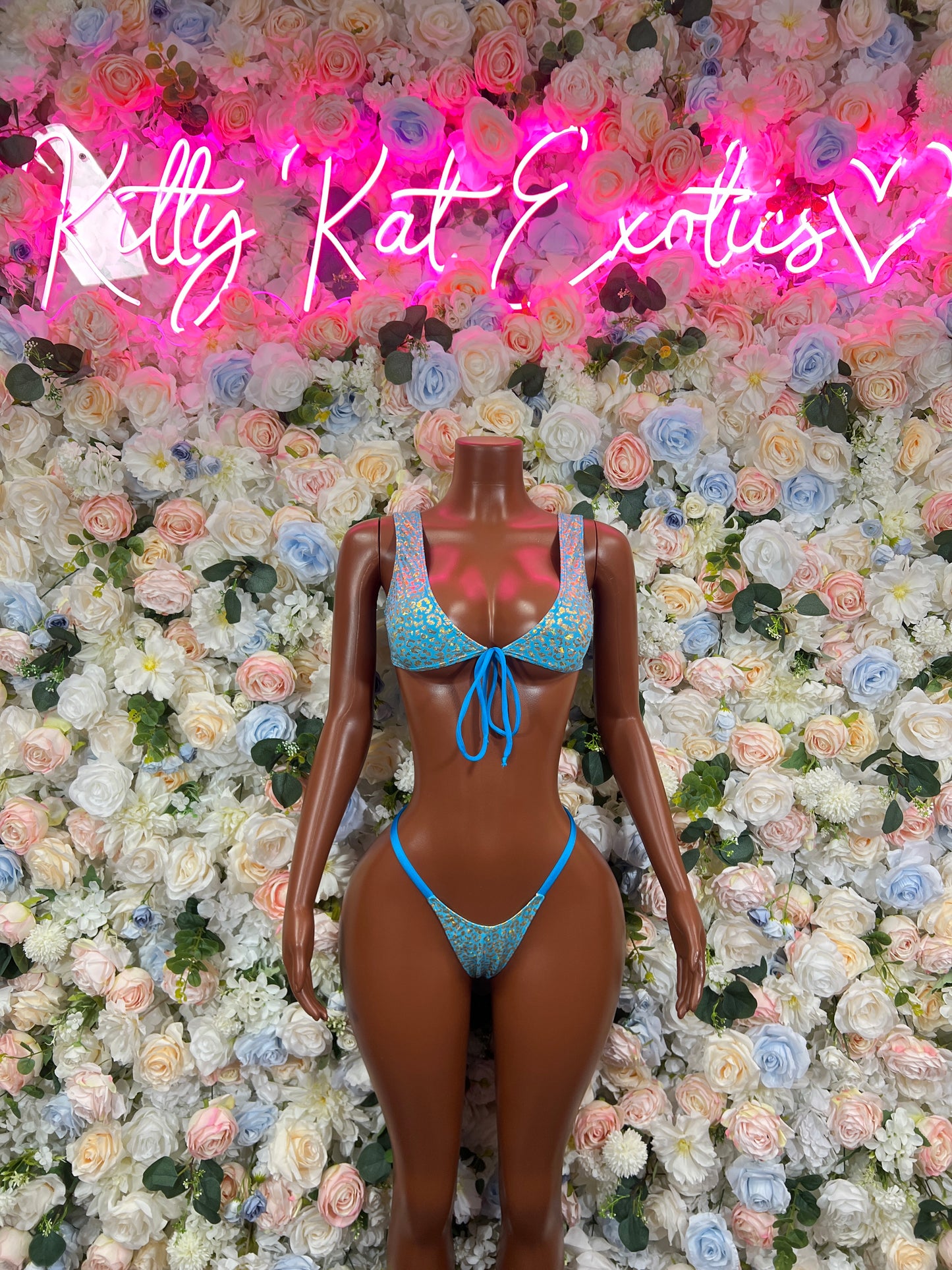 Rave wear Aqua Cheetah Two Piece Outfit, Bartender Uniform, Rave Festival Wear, Exotic Dancewear, Clubwear Costume, Waitress Set