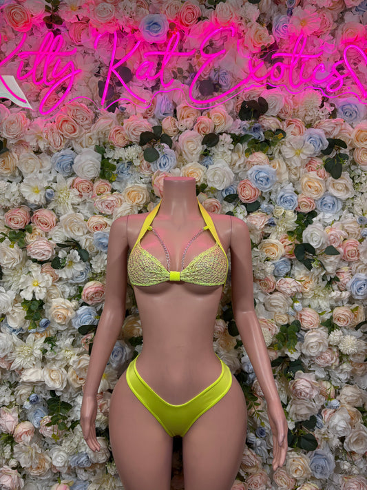 Women’s Bikini Yellow Lace Two Piece Set Ravewear –  Dancewear Outfit