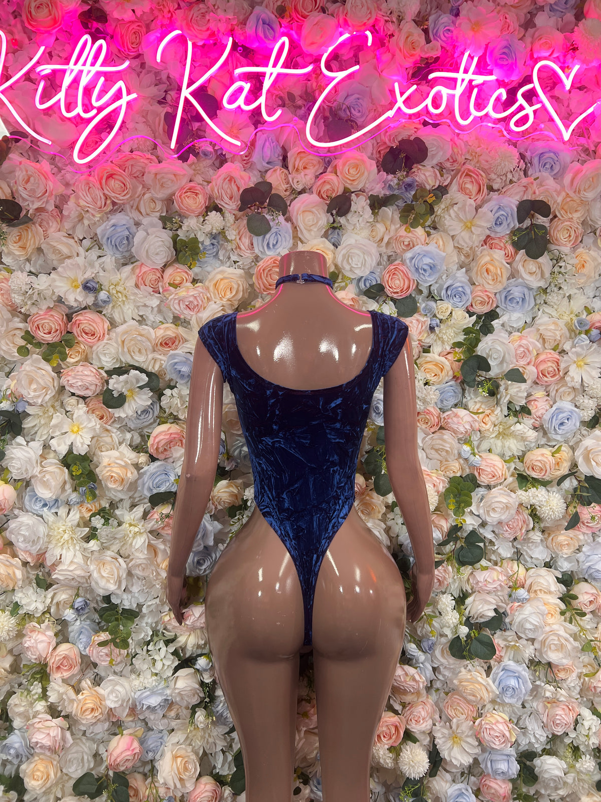 Ravewear One-Piece Blue Velvet Bodysuit - Festival Outfit,  Party Costume, Glitter Dancewear, Boho Clubwear