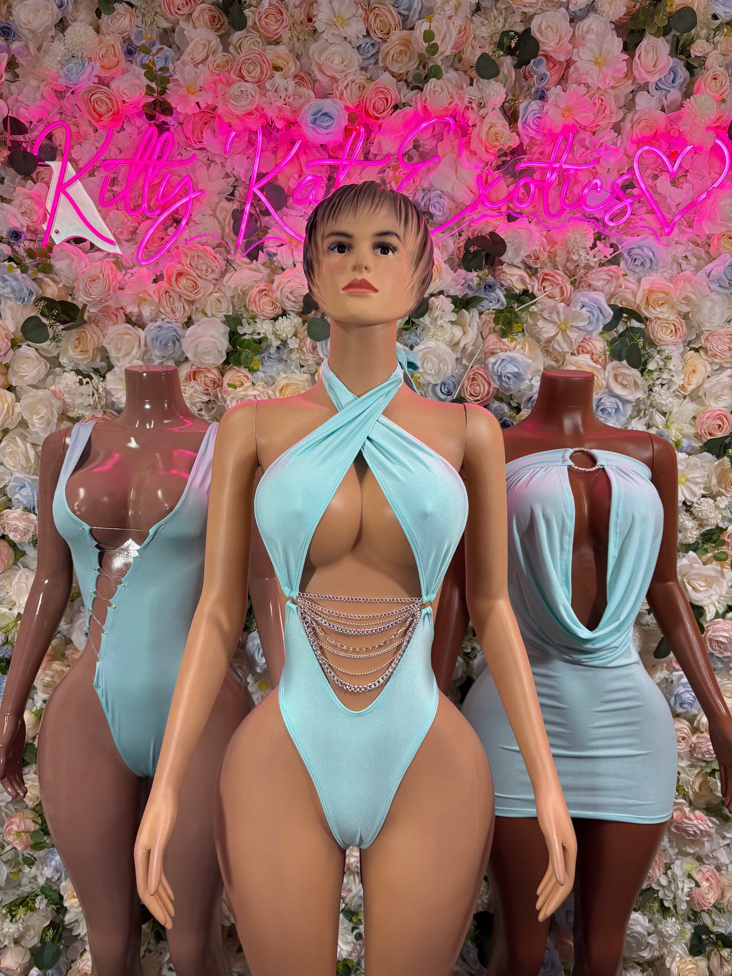 Turquoise Dress One Piece  - Bartender Bottlegirl Outfit Exotic Dancewear Festival Outfit Rave