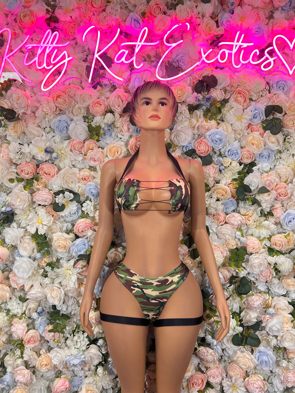 Camo Bikini Set with O-Ring – Sexy Rave Festival Micro Thong Outfit Military