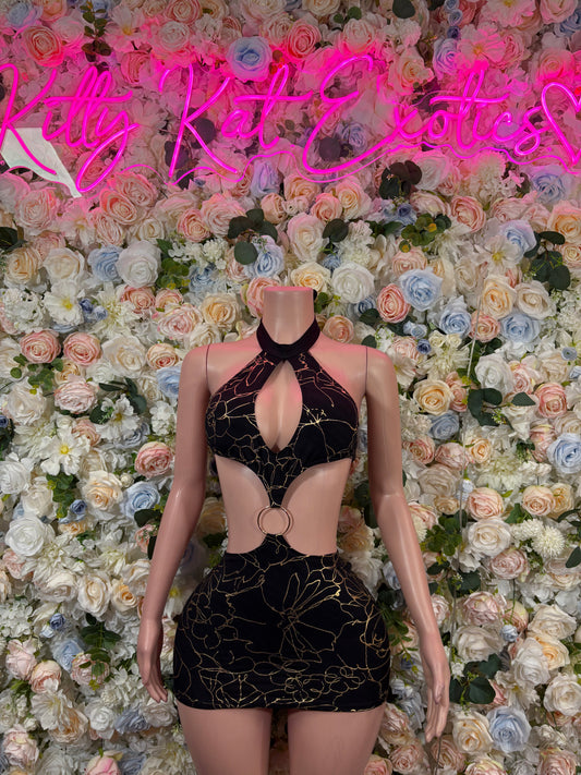 Exotic Dancewear Black & Gold Dress Womens Clothing - Mini Dress Date Night Rave Festival wear