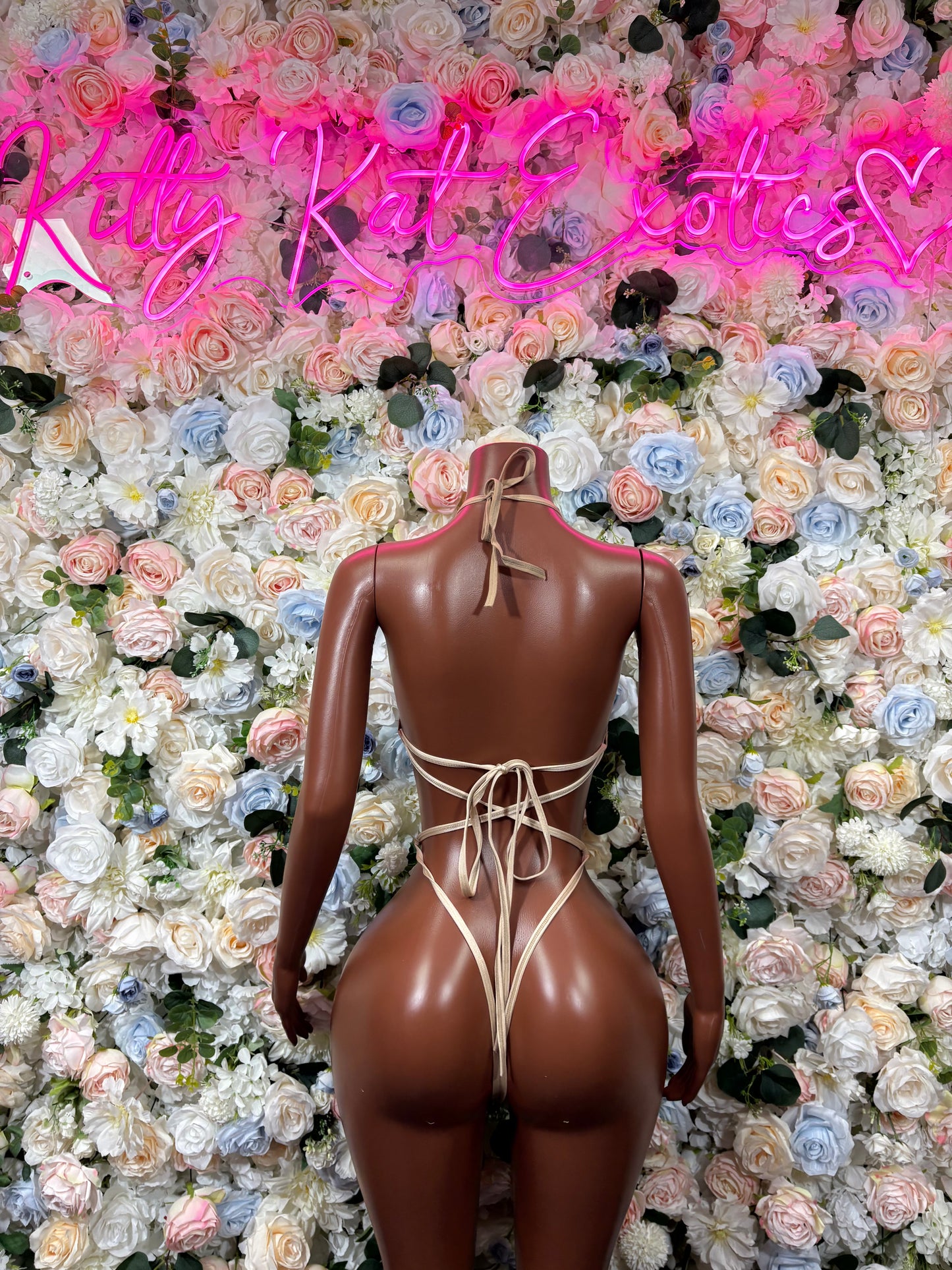 Bottlegirl nude one-piece bodysuit, lace-up open back with thin strings