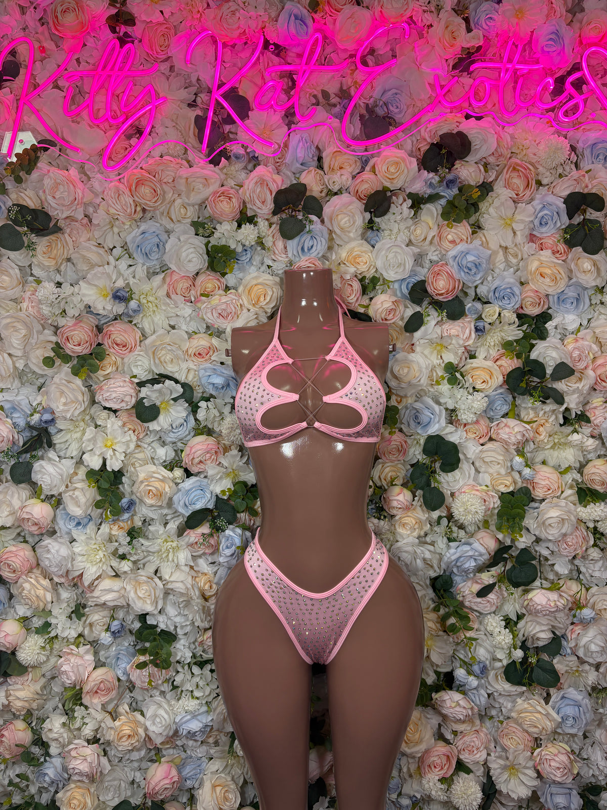 Pink Rhinestone Two Piece Bikini- Festival Dancewear