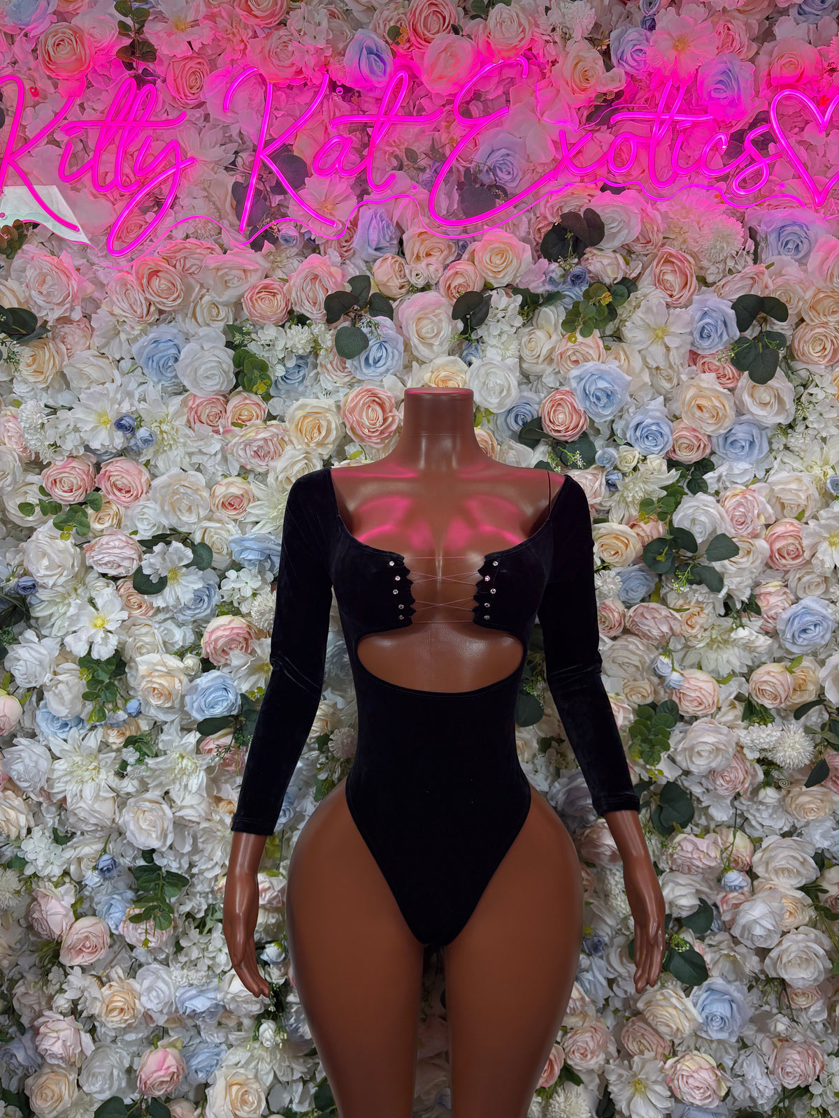 Black Velvet Bottlegirl Bodysuit Bartender One Piece Outfit Clubwear VIP Bottle Service Uniform Sexy Romper