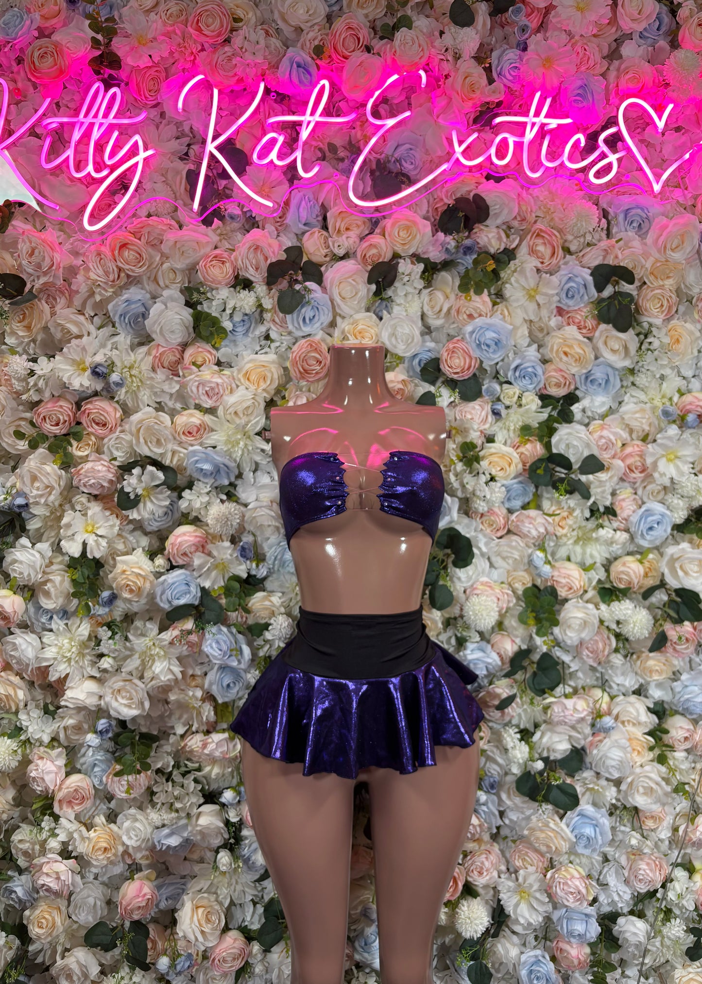 Dark Purple Metallic Two-Piece Rave Outfit Exotic Dancewear Festival