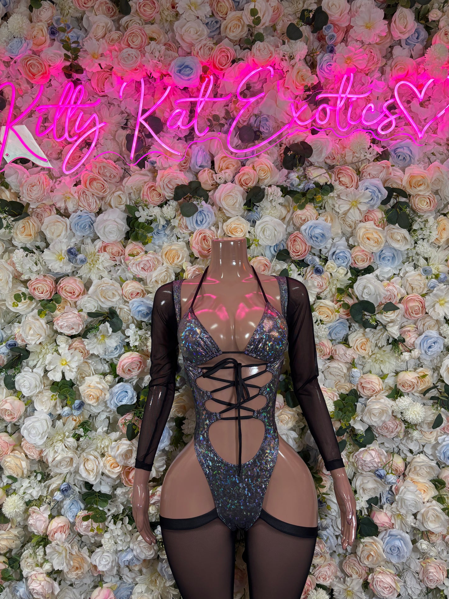 Bottle Girl Crushed Black Metallic Bodysuit, One Piece Bartender Outfit, Festival Rave Clubwear