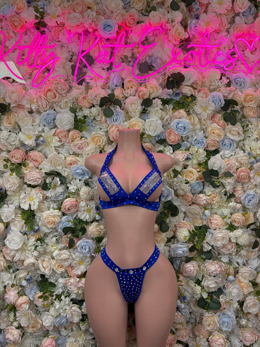 Blue Rhinestone Bikini Set Festival Costume Ravewear