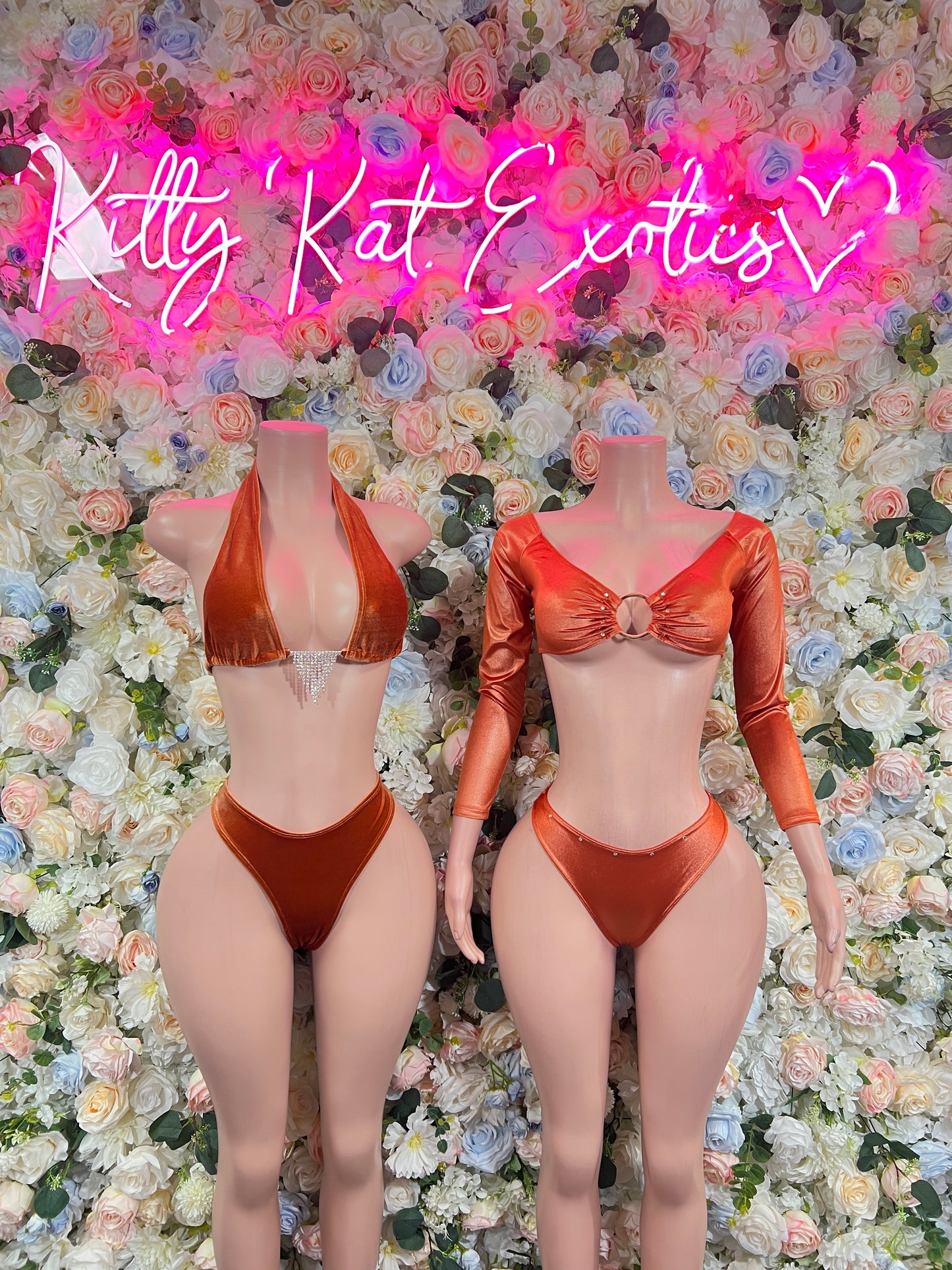 Bottlegirl New Years Orange Metallic Two Piece New Year’s Eve Outfit, Exotic Dancewear, Stage Performance Costume, Sexy Festival Wear