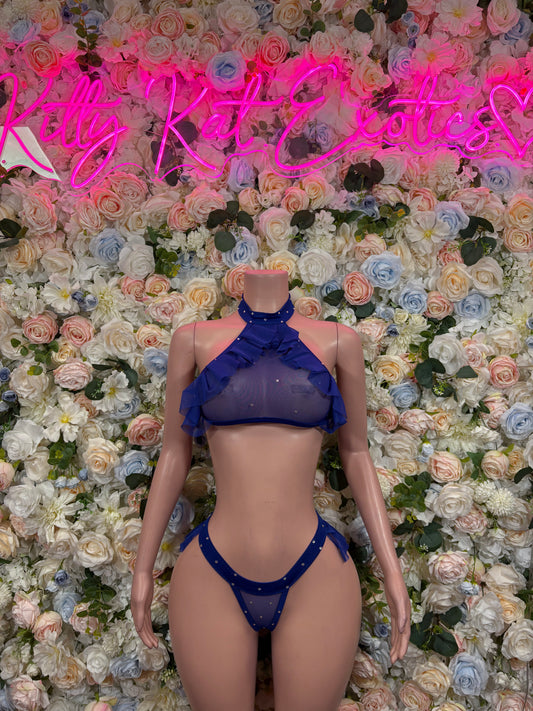 Rave Royal Blue Two Piece Set Bikini Set Exotic Dancewear Festival Outfit