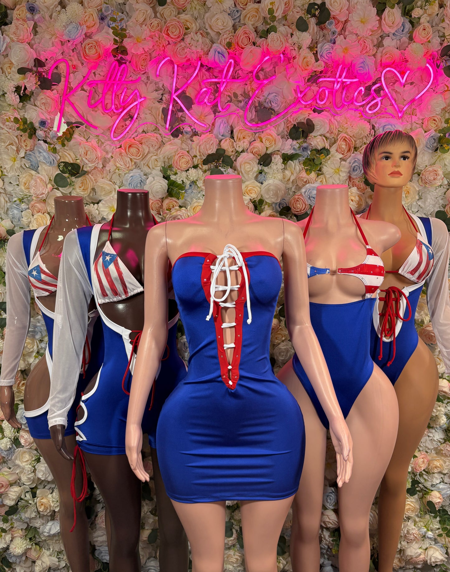Puerto Rican Flag Bottlegirl Bodysuit - Puerto Rico Bartender One Piece Costume Rave Festival Exotic Dancewear
