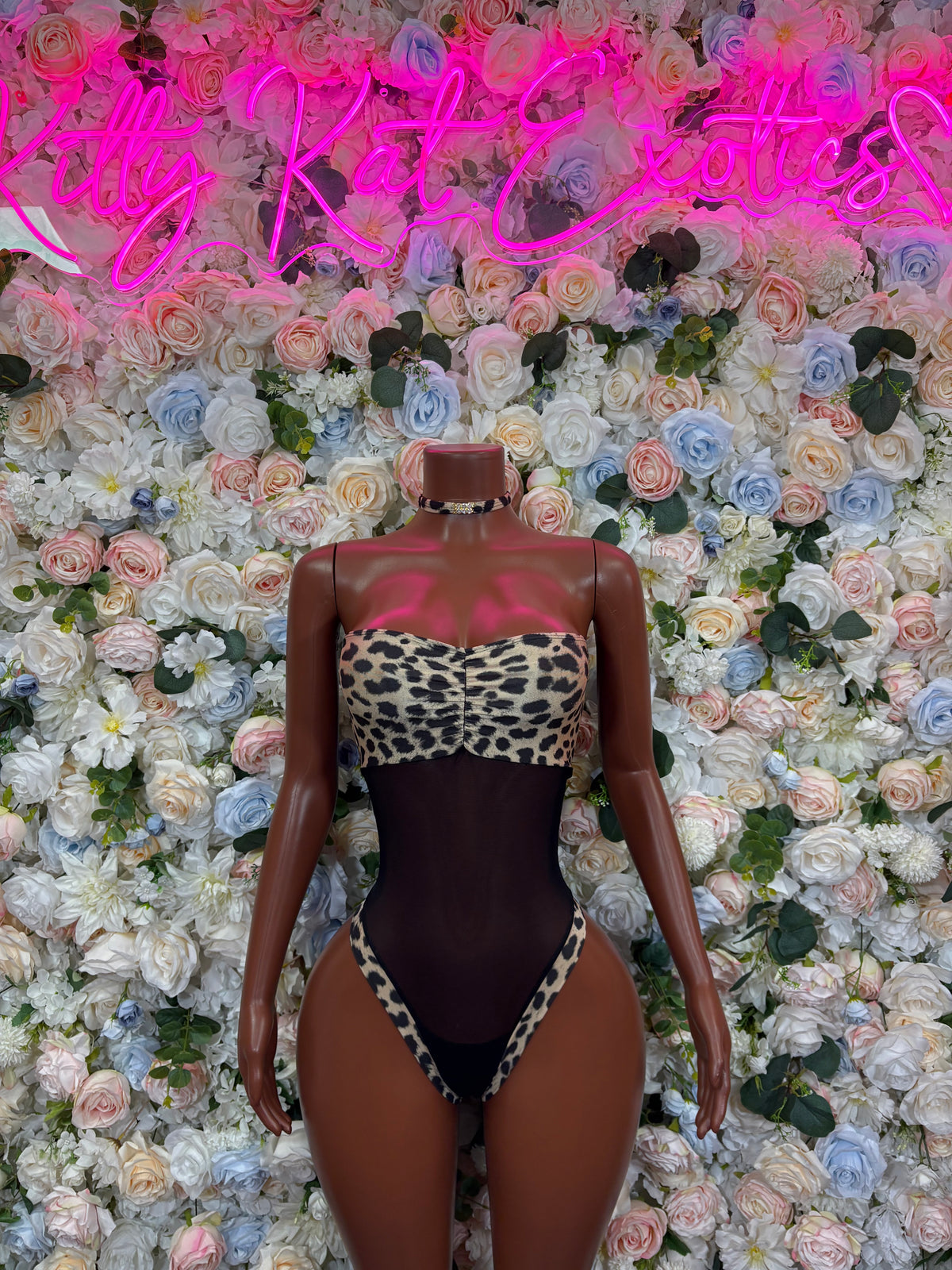Leopard Mesh Bodysuit, Sheer Strapless Rave Outfit, Animal Print Dancewear, Festival One Piece, Clubwear Bodysuit