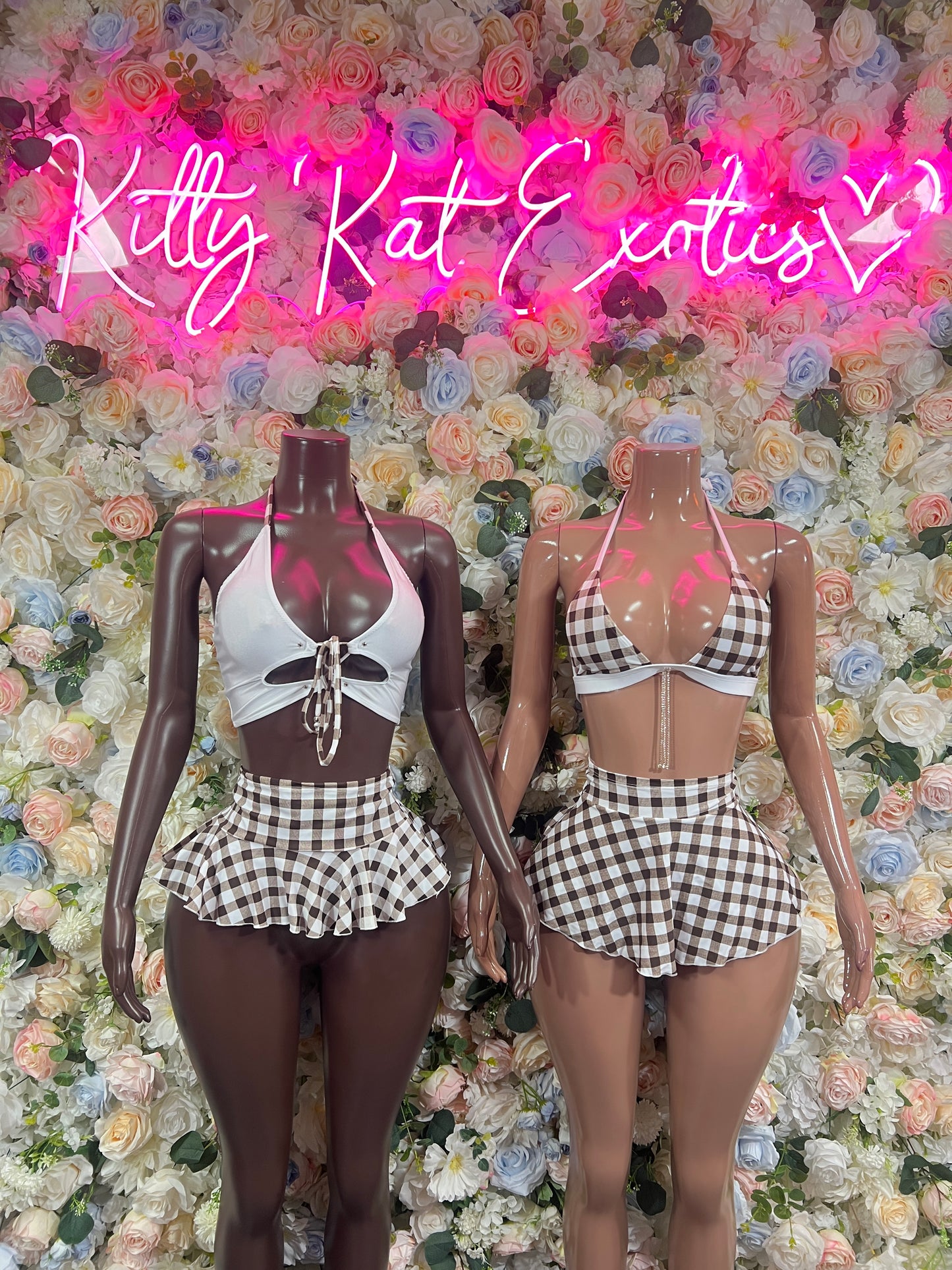 Schoolgirl Brown Plaid Two Piece Skirt Set Festival Set Ravewear Exotic Dancewear for Performers, Raves, & Festival Clothing