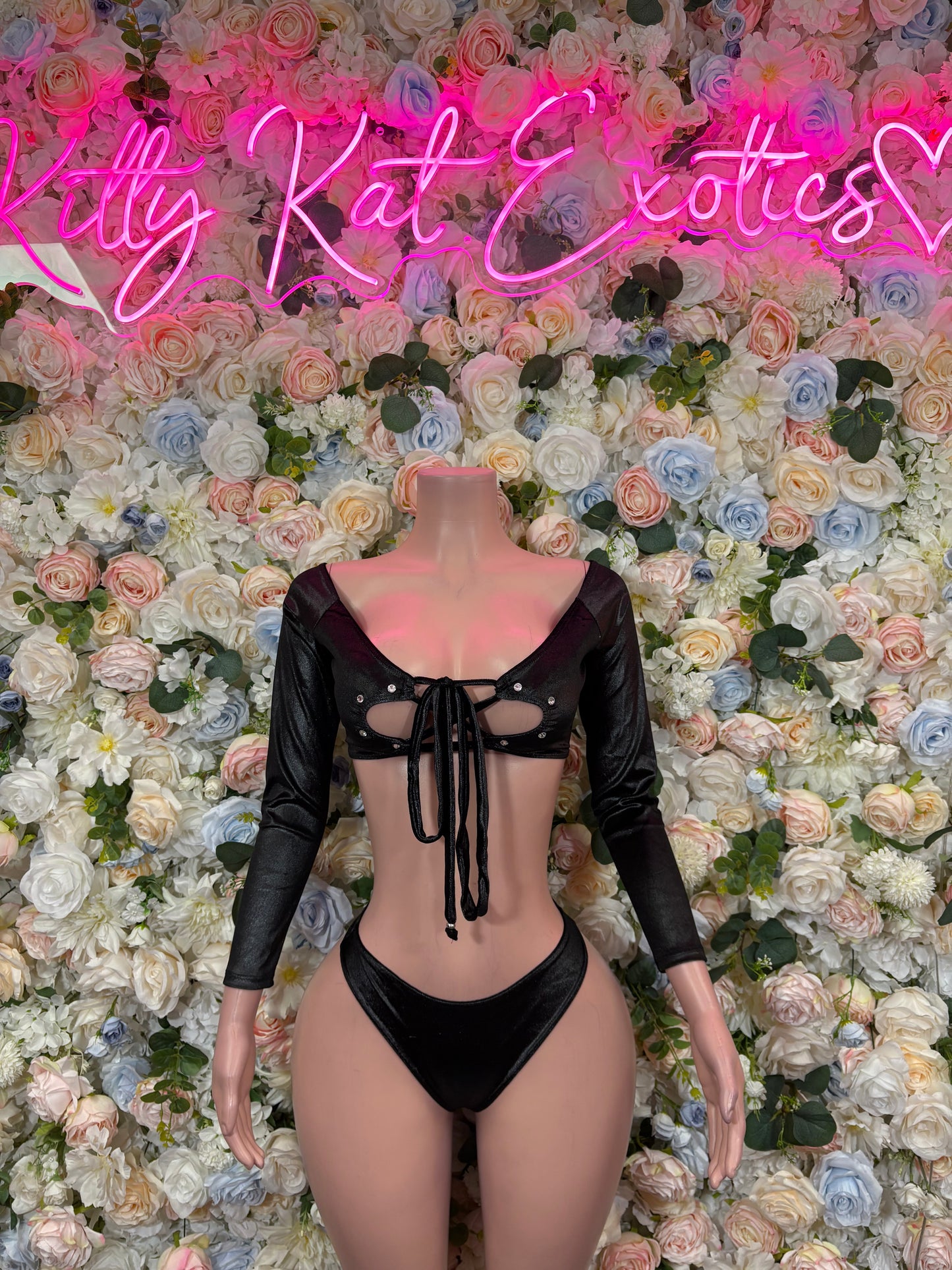 Black Two Piece Rave Festival Wear - Exotic Dancewear Clubwear Bottle Girl Ravewear