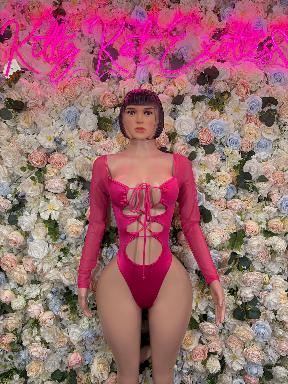 Pink Bottlegirl Bodysuit | Lace-Up Festival Rave Outfit Clubwear One Piece