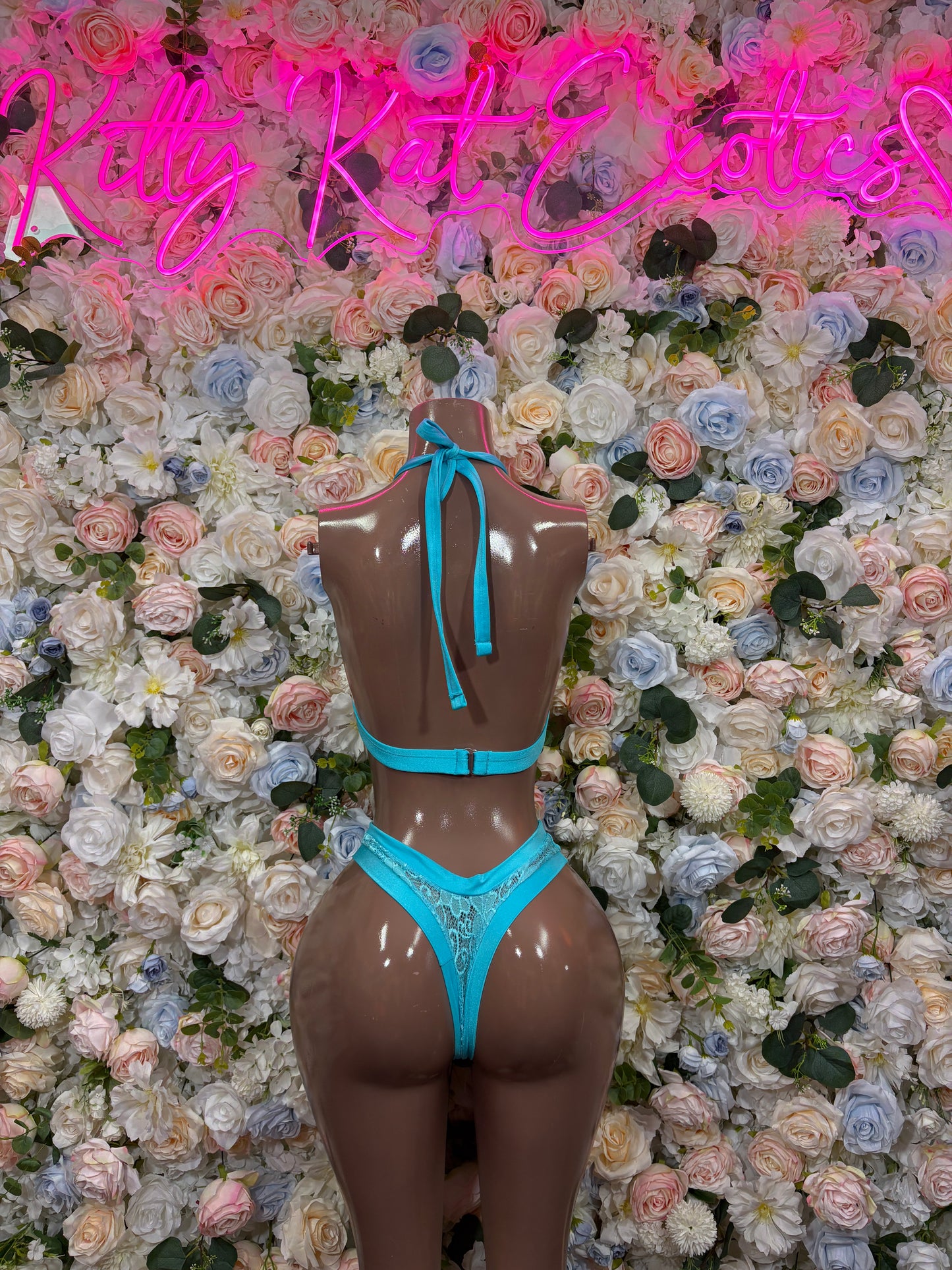 Turquoise Two-Piece Bikini Set Exotic Dance & Rave Wear Festival Bodysuit
