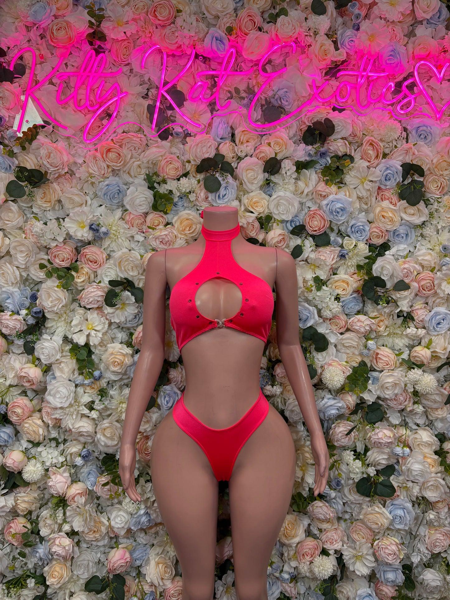 Coral Two Piece Rave Outfit Exotic Dancewear